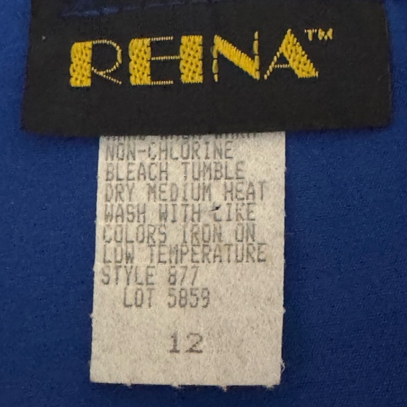 B-278 Reina Vintage 80s Blue Embroidered Puffy Sleeve Skirt Set Size 12 - Picture 9 of 16